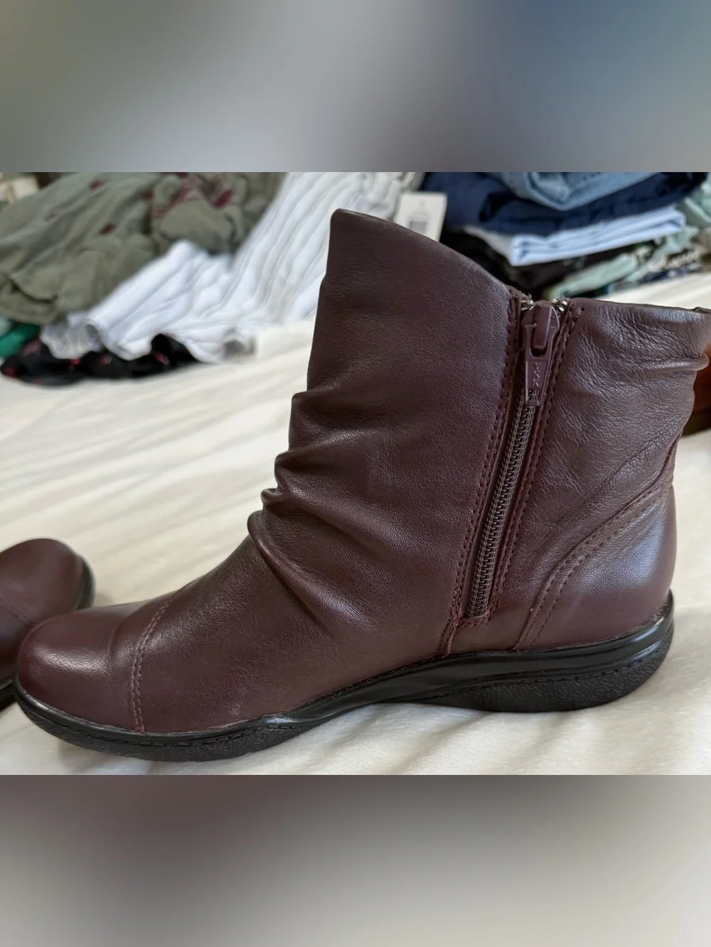 Clarks Collection Cushion Brown Leather Ankle Boots Women’s 7M Double Strap